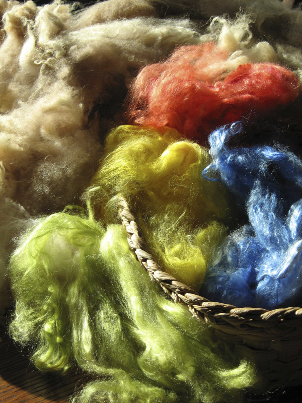 Samples of fleece with coloured silk